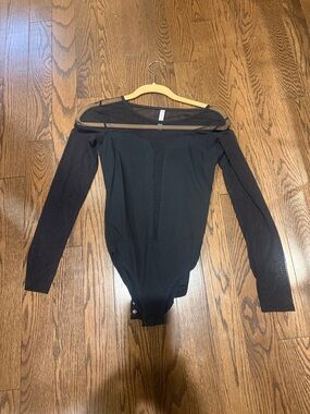 ICON Black Sheer-Panel Long-Sleeve Bodysuit